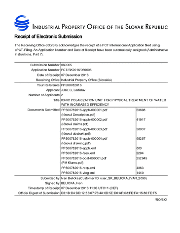 Potvrdeni o podani PCT Ionizacna