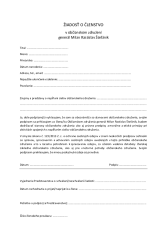 ziadost o clenstvo –pdf
