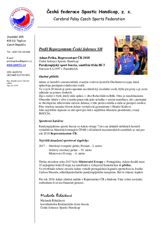 Profil reprezentanta ČFSH Peška Adam