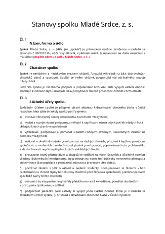 Stanovy spolku Mladé Srdce