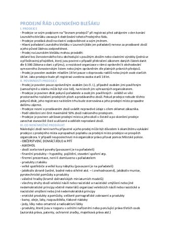 PRODEJNÍ ŘÁD LOUNSKÉHO BLEŠÁKU